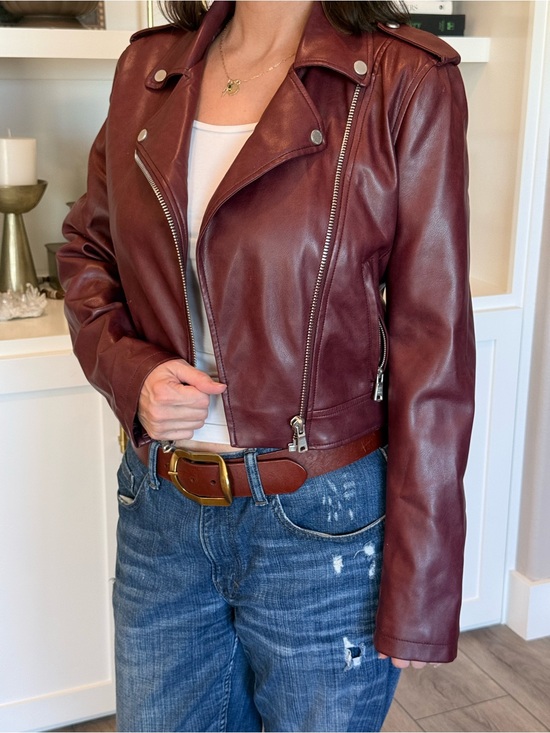 Avec Les Filles Jackets & Blazers - Women's Burgundy Pleather Moto Jacket